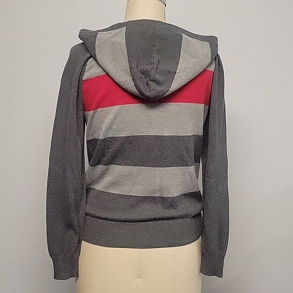 Carbon Gray and Red Striped Hoodie Sweater, 100% Cotton. Size S - Picture 2 of 5
